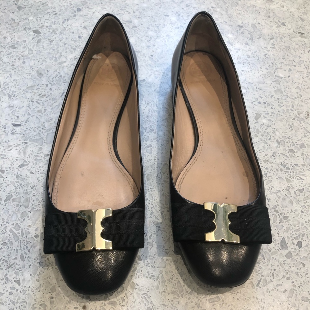 Tory Burch Gemini Bow Leather Ballerina Flats